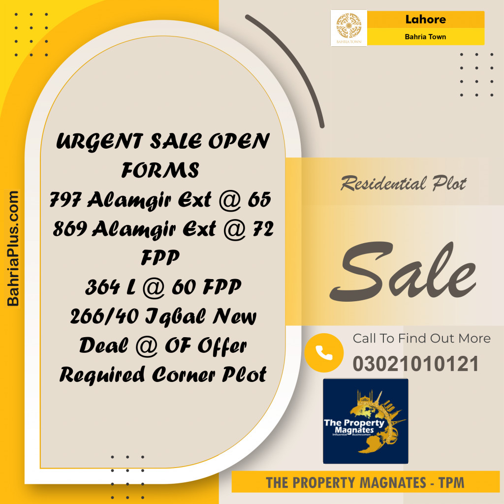 Residential Plot for Sale in Bahria Town, Lahore - (BP-279778)