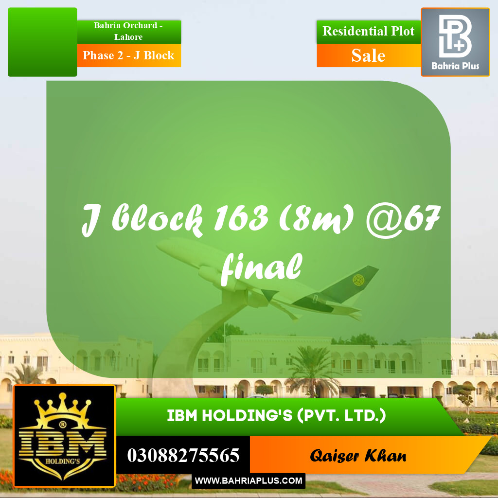 8 Marla Residential Plot for Sale in Phase 2 - J Block -  Bahria Orchard, Lahore - (BP-279810)