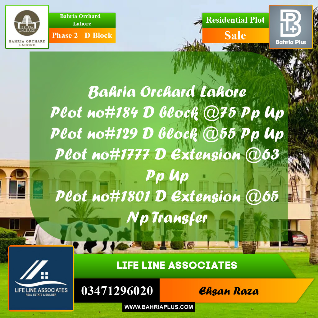 8 Marla Residential Plot for Sale in Phase 2 - D Block -  Bahria Orchard, Lahore - (BP-279828)