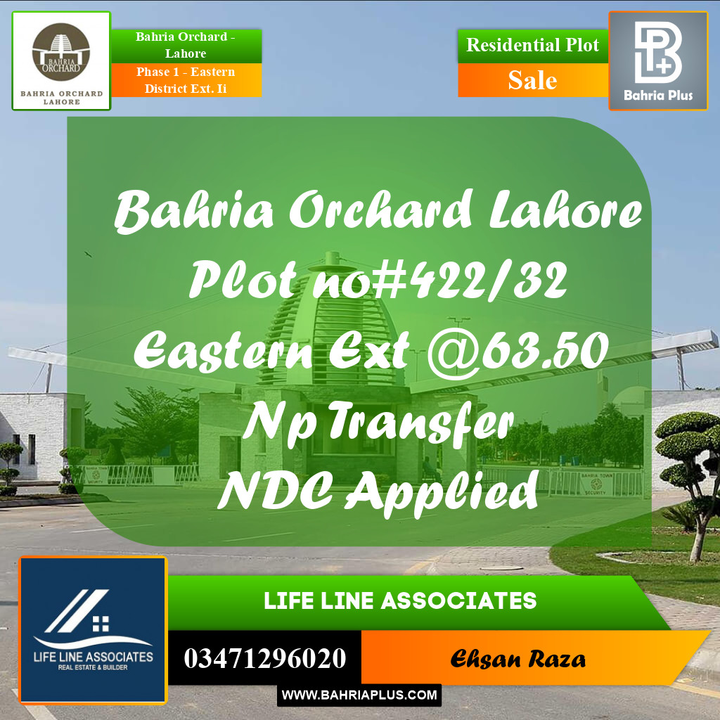 8 Marla Residential Plot for Sale in Phase 1 - Eastern District Ext. II -  Bahria Orchard, Lahore - (BP-279834)