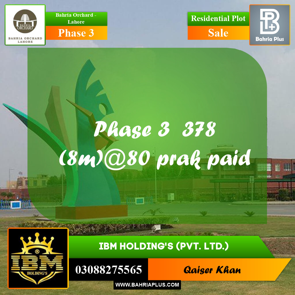 8 Marla Residential Plot for Sale in Phase 3 -  Bahria Orchard, Lahore - (BP-279835)