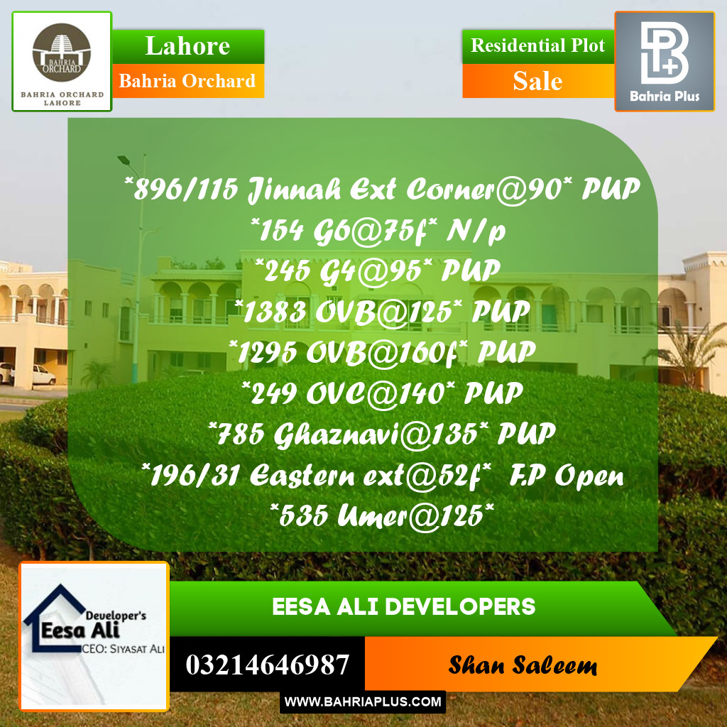 Residential Plot for Sale in Bahria Orchard, Lahore - (BP-279849)