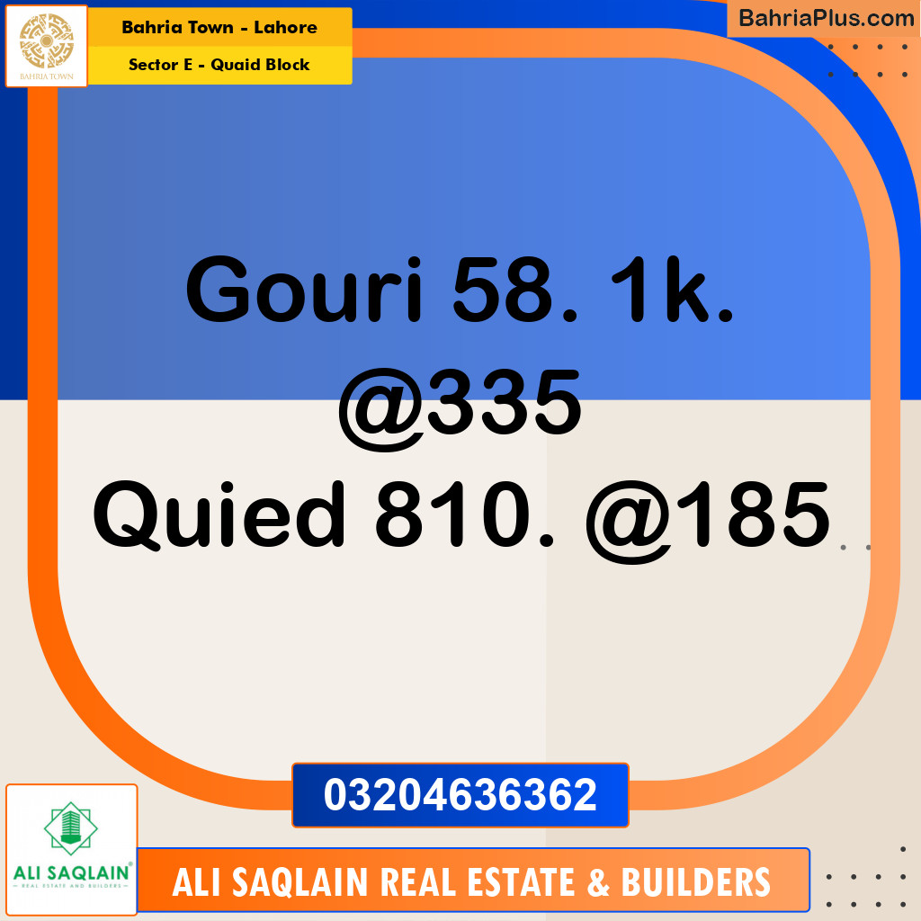 20 Marla Residential Plot for Sale in Sector E - Quaid Block -  Bahria Town, Lahore - (BP-279894)