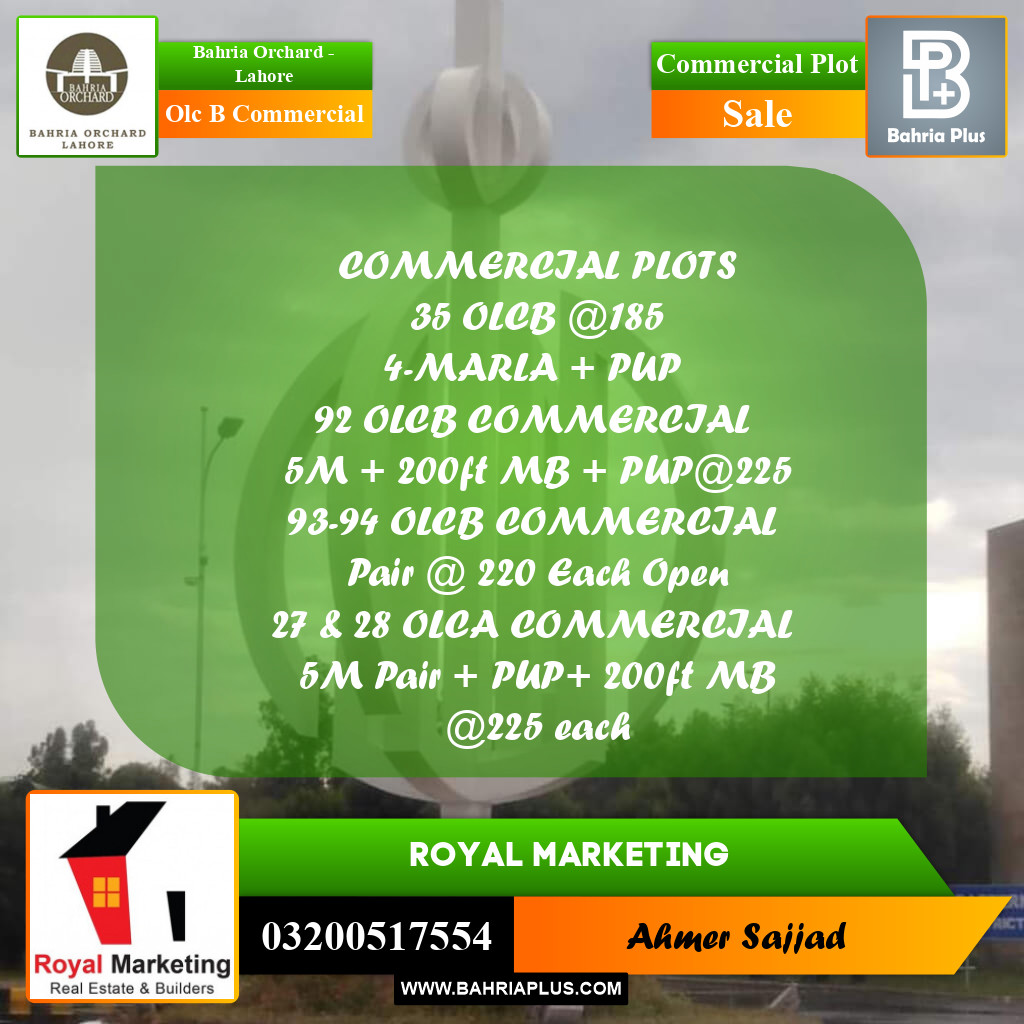 Commercial Plot for Sale in OLC B Commercial -  Bahria Orchard, Lahore - (BP-279909)