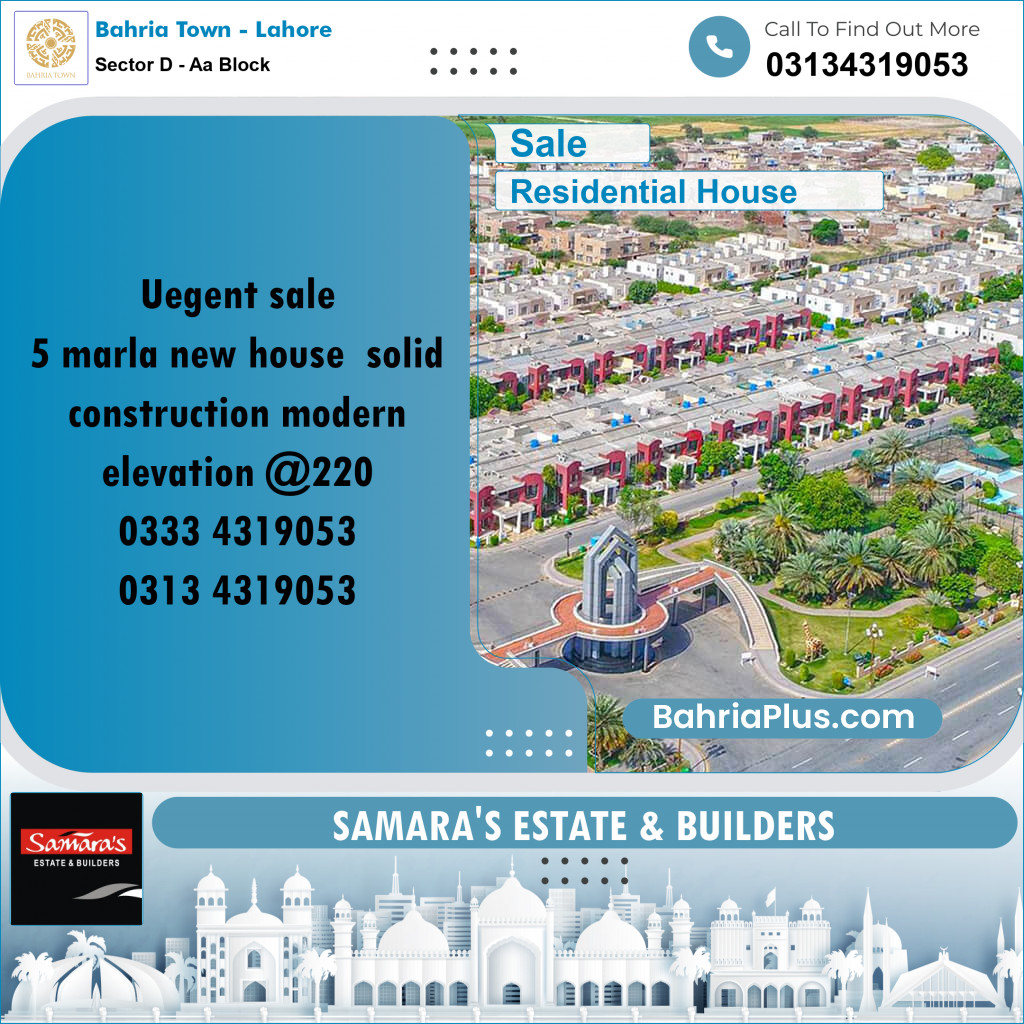 5 Marla Residential House for Sale in Sector D - AA Block -  Bahria Town, Lahore - (BP-279924)
