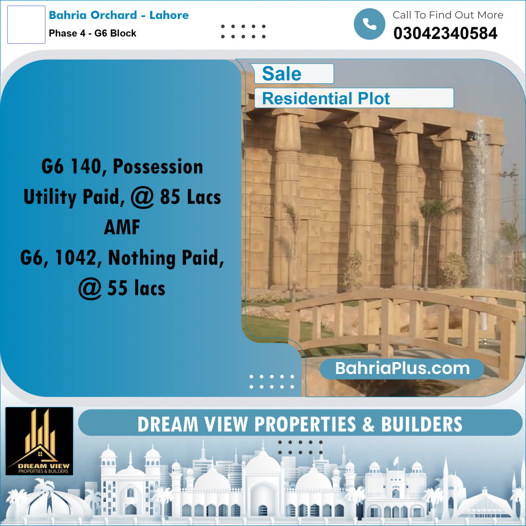 10 Marla Residential Plot for Sale in Phase 4 - G6 Block -  Bahria Orchard, Lahore - (BP-279946)