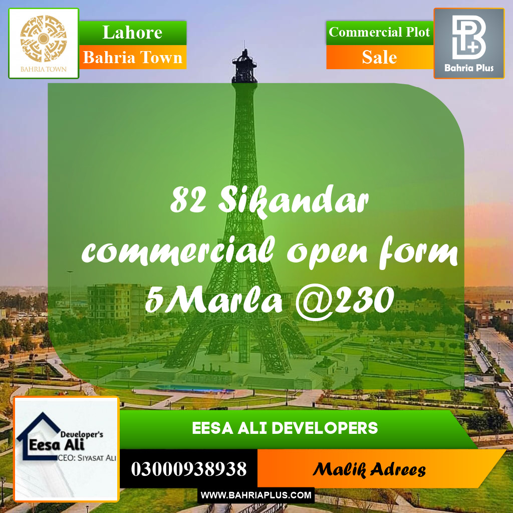 Commercial Plot for Sale in Bahria Town, Lahore - (BP-280036)
