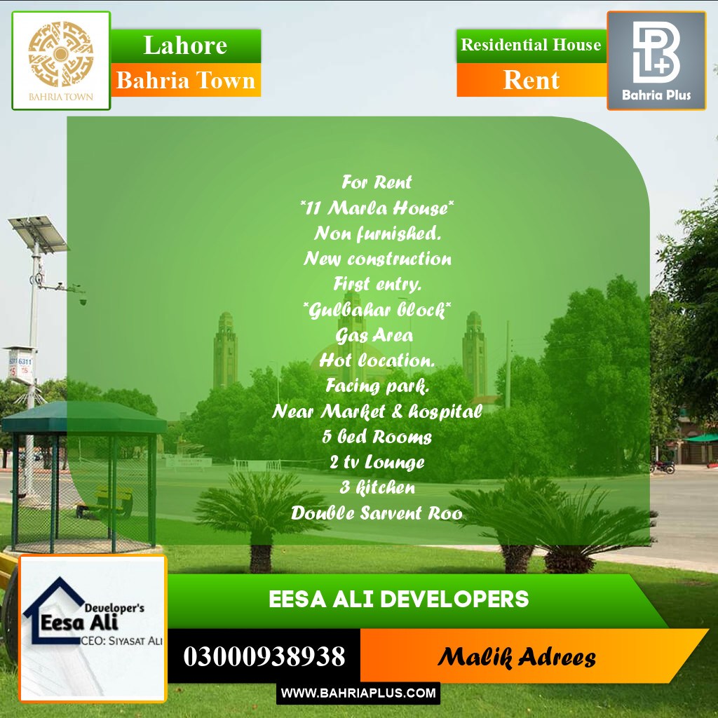 Residential House for Rent in Bahria Town, Lahore - (BP-280038)