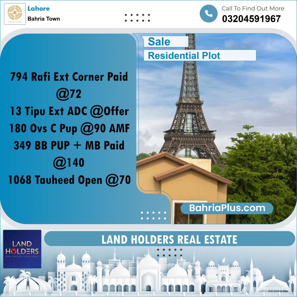 Residential Plot for Sale in Bahria Town, Lahore - (BP-280151)
