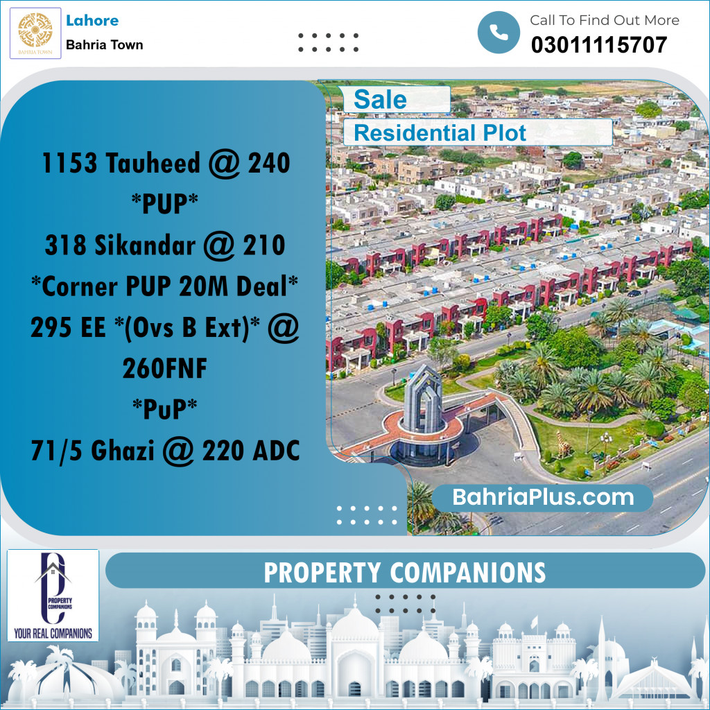 Residential Plot for Sale in Bahria Town, Lahore - (BP-280158)