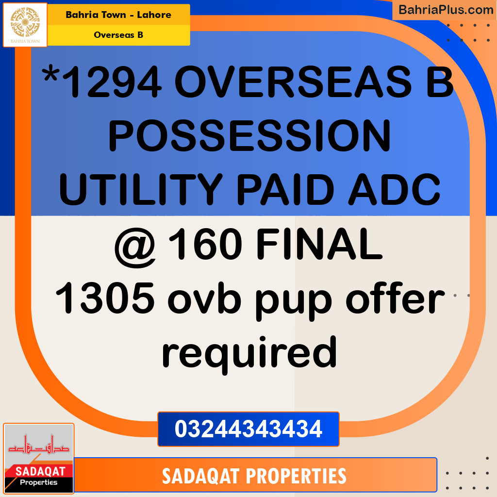 10 Marla Residential Plot for Sale in Overseas B -  Bahria Town, Lahore - (BP-280226)