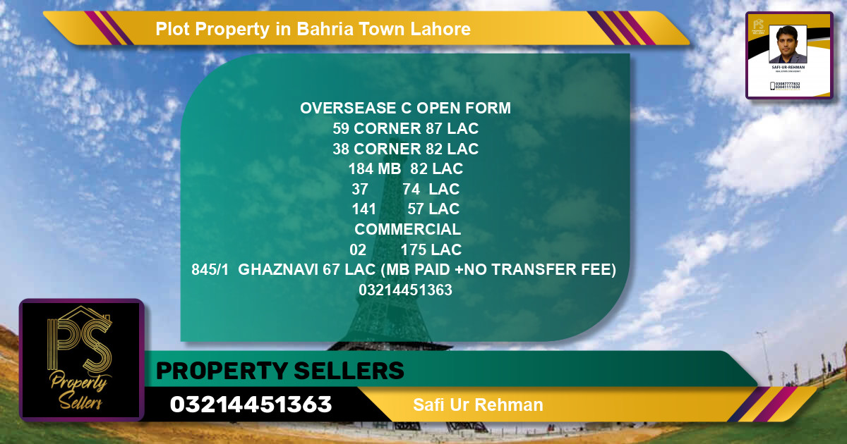 Commercial Plot for Sale in Bahria Town, Lahore - (BP-28023)
