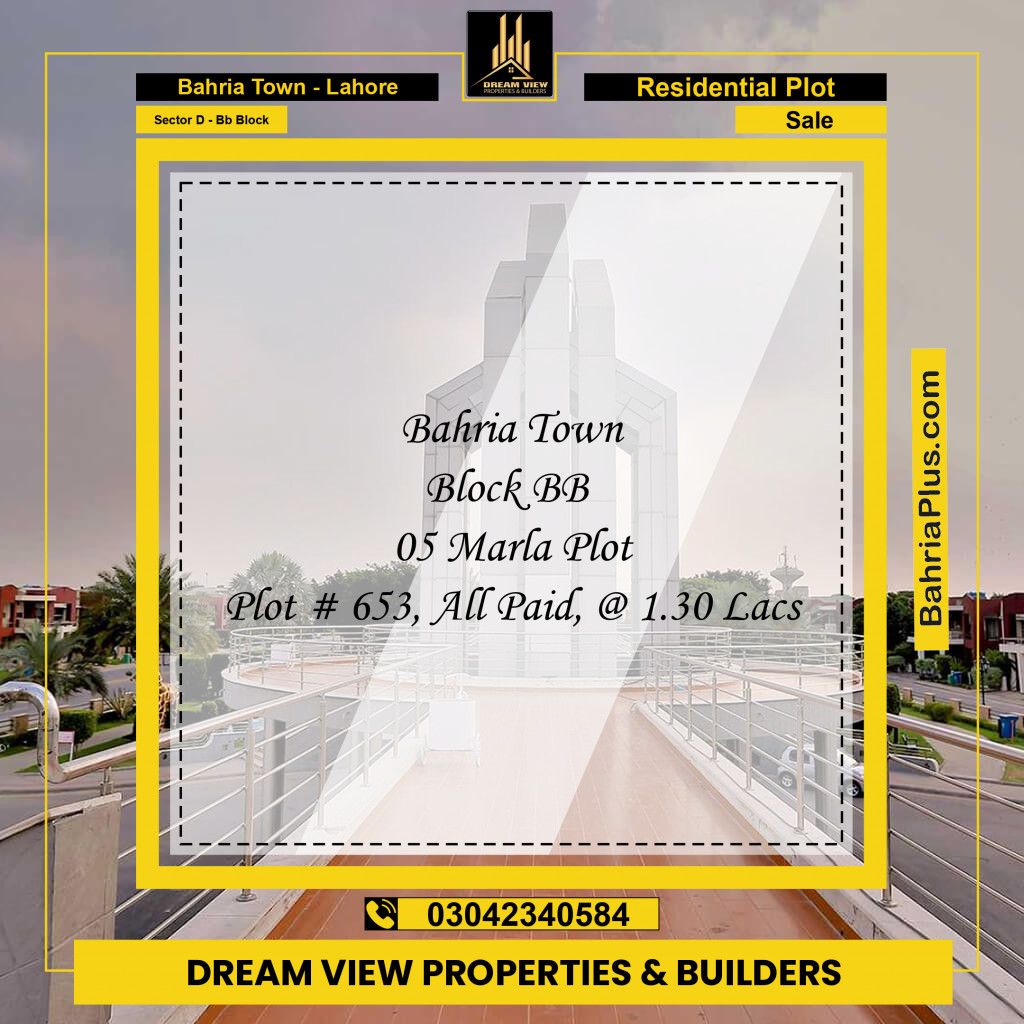 5 Marla Residential Plot for Sale in Sector D - BB Block -  Bahria Town, Lahore - (BP-280236)