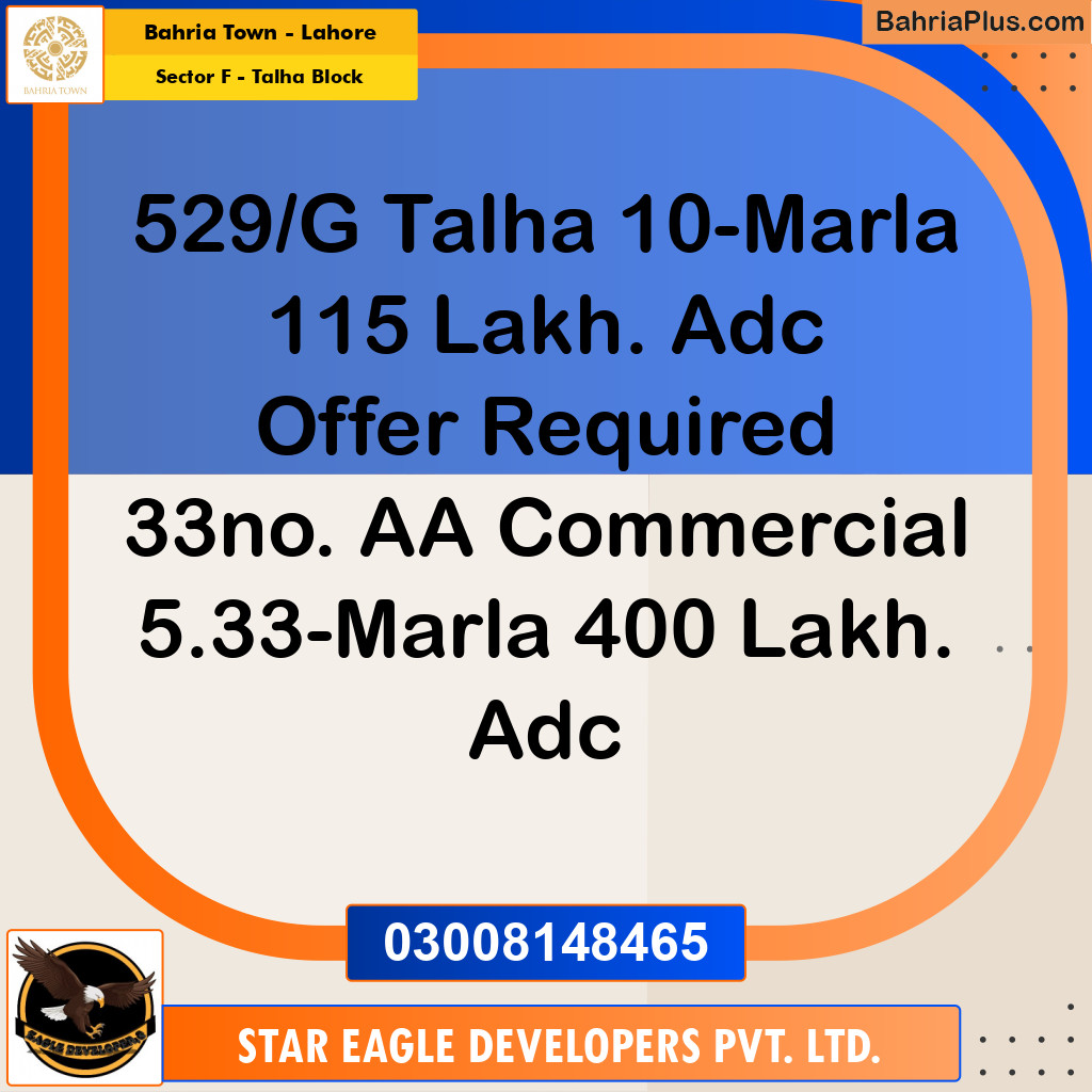 10 Marla Residential Plot for Sale in Sector F - Talha Block -  Bahria Town, Lahore - (BP-280238)