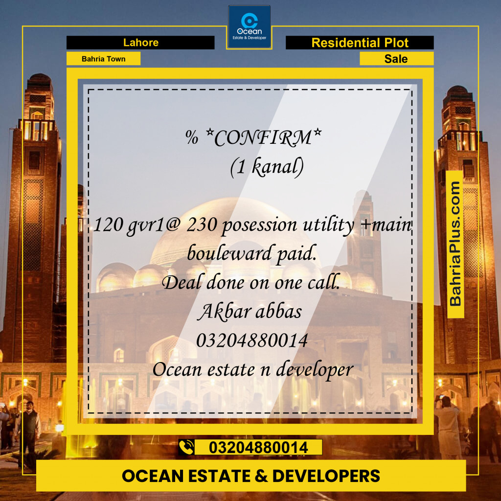 Residential Plot for Sale in Bahria Town, Lahore - (BP-280262)