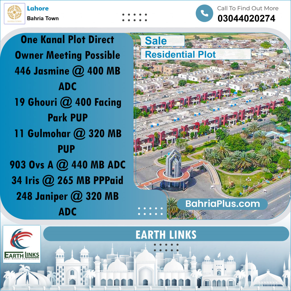 1 Kanal Residential Plot for Sale in Bahria Town, Lahore - (BP-280267)