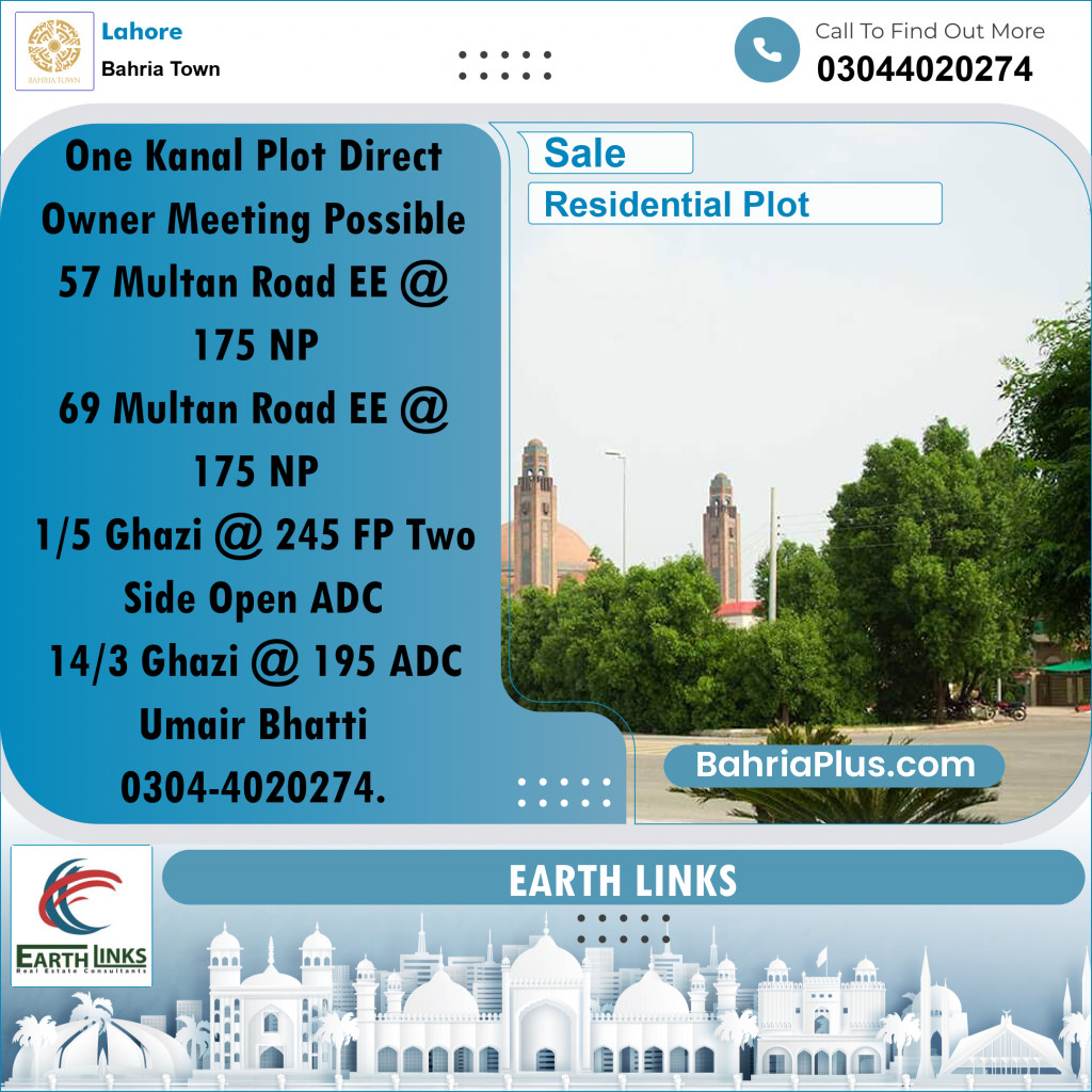 1 Kanal Residential Plot for Sale in Bahria Town, Lahore - (BP-280269)