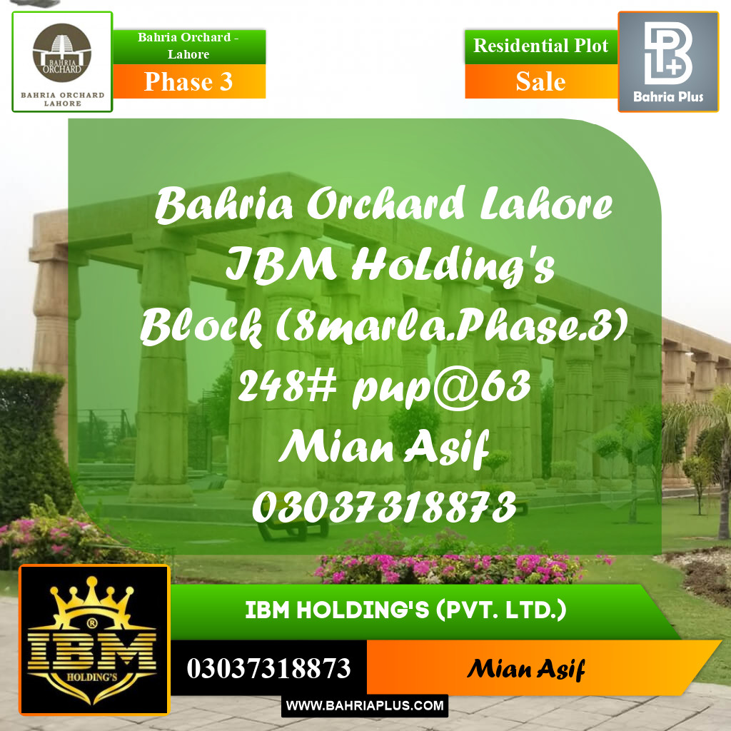 8 Marla Residential Plot for Sale in Phase 3 -  Bahria Orchard, Lahore - (BP-280273)