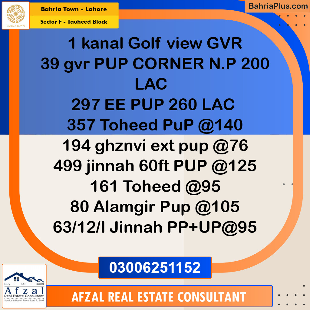 10 Marla Residential Plot for Sale in Sector F - Tauheed Block -  Bahria Town, Lahore - (BP-280274)