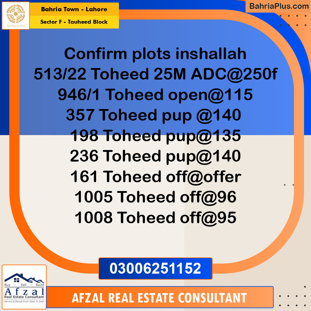 10 Marla Residential Plot for Sale in Sector F - Tauheed Block -  Bahria Town, Lahore - (BP-280279)