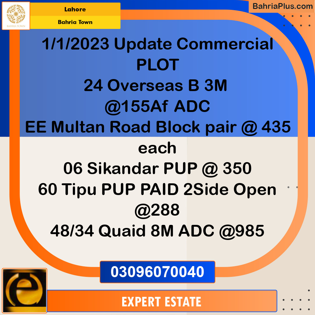 3 Marla Commercial Plot for Sale in Bahria Town, Lahore - (BP-280284)