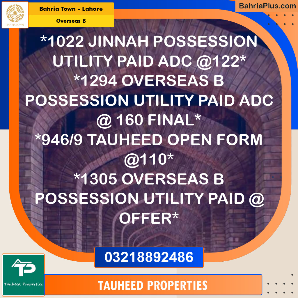 10 Marla Residential Plot for Sale in Overseas B -  Bahria Town, Lahore - (BP-280352)