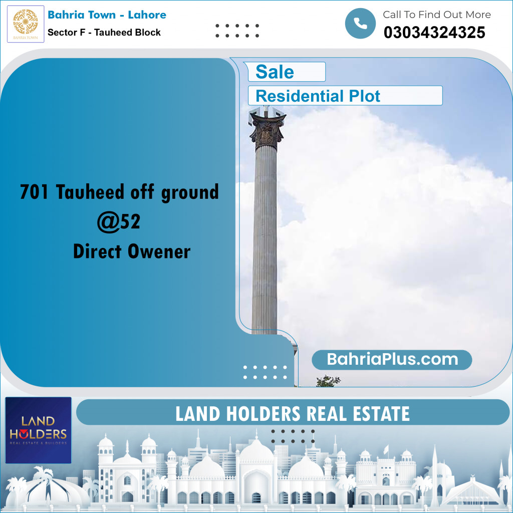 5 Marla Residential Plot for Sale in Sector F - Tauheed Block -  Bahria Town, Lahore - (BP-280363)