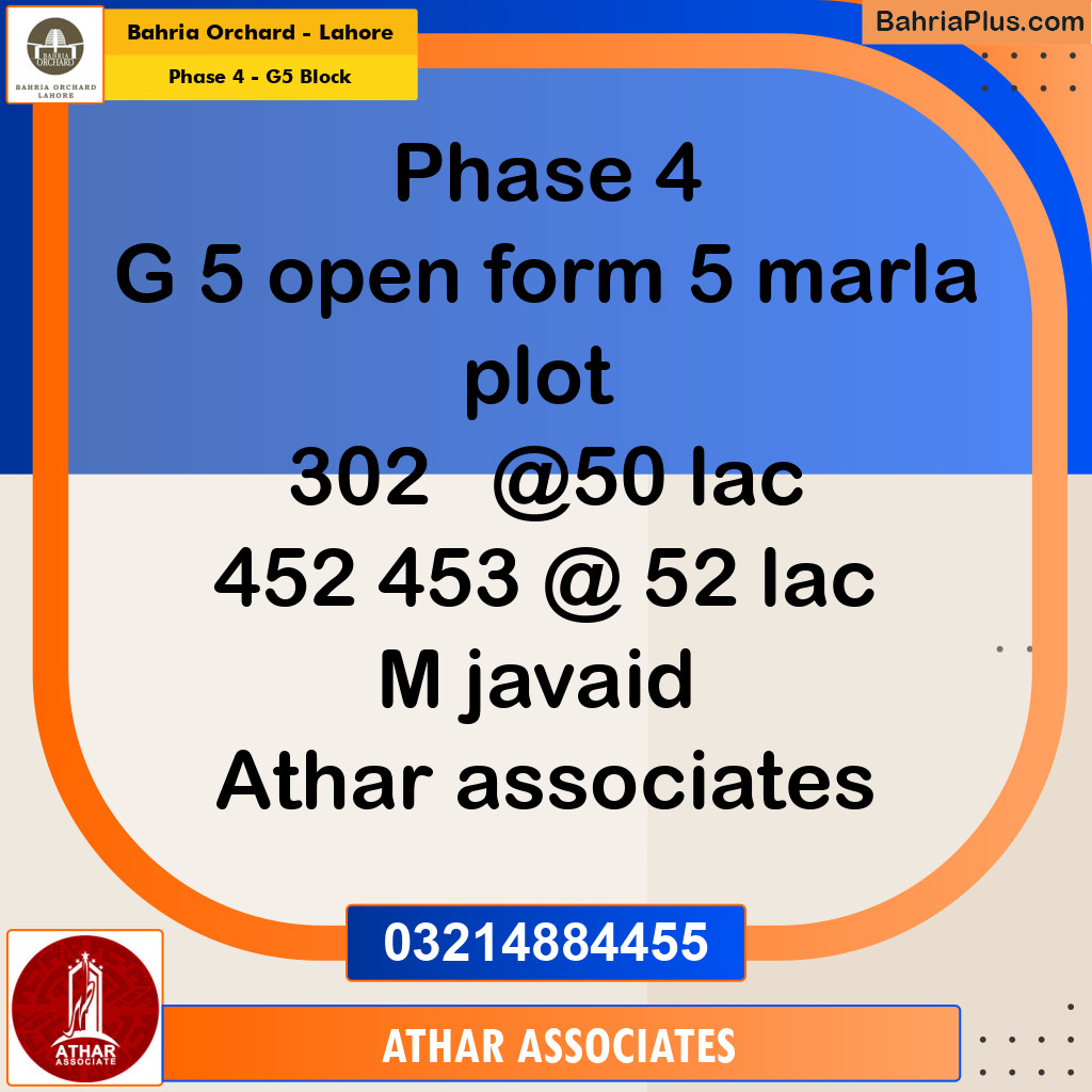 Residential Plot for Sale in Phase 4 - G5 Block -  Bahria Orchard, Lahore - (BP-280379)