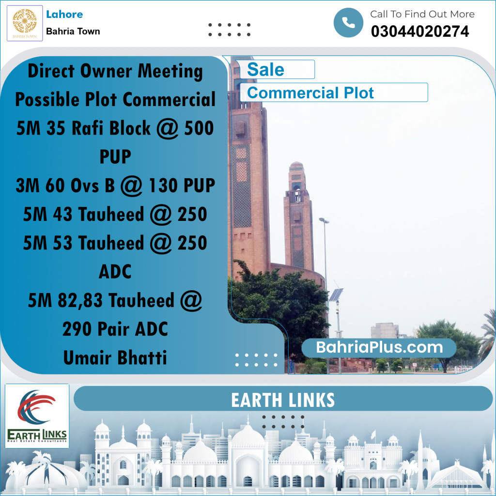 5 Marla Commercial Plot for Sale in Bahria Town, Lahore - (BP-280381)