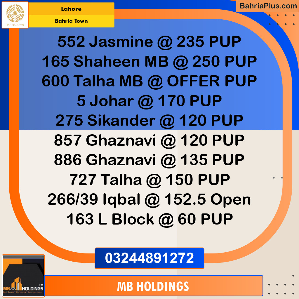 Residential Plot for Sale in Bahria Town, Lahore - (BP-280390)