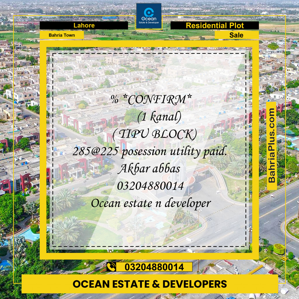 Residential Plot for Sale in Bahria Town, Lahore - (BP-280400)