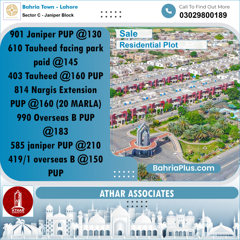 10 Marla Residential Plot for Sale in Sector C - Janiper Block -  Bahria Town, Lahore - (BP-280428)