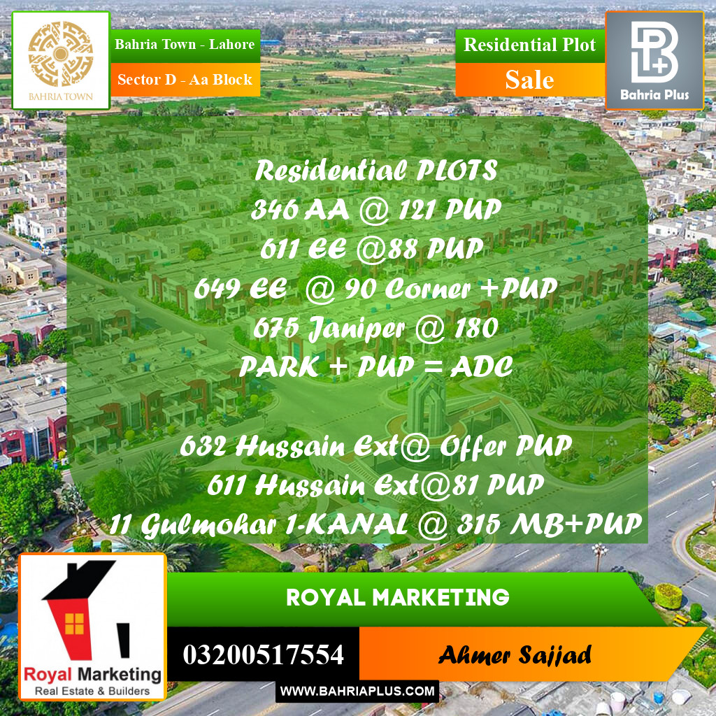 Residential Plot for Sale in Sector D - AA Block -  Bahria Town, Lahore - (BP-280504)