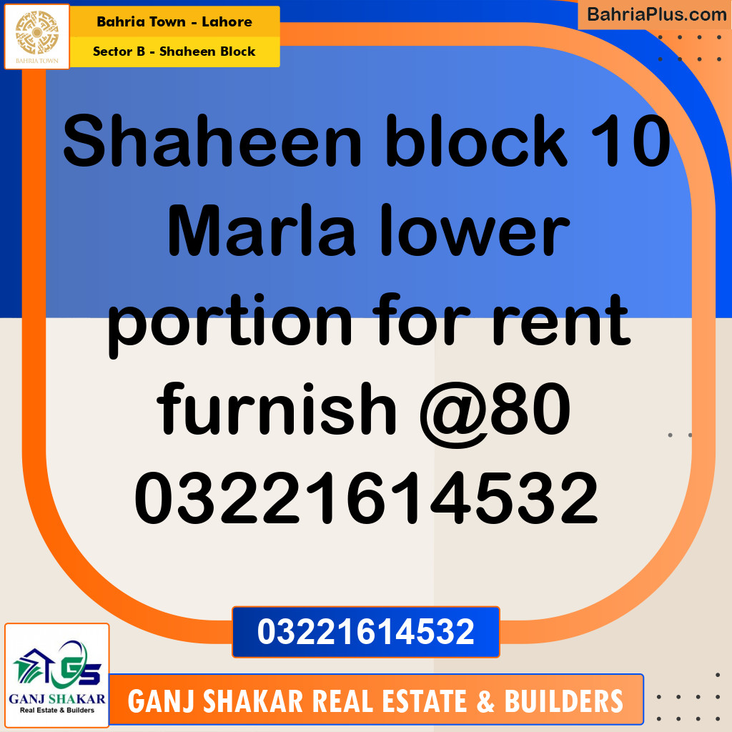 10 Marla Residential House for Rent in Sector B - Shaheen Block -  Bahria Town, Lahore - (BP-280521)