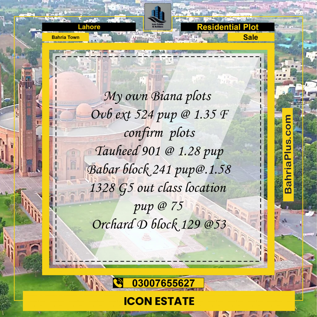 Residential Plot for Sale in Bahria Town, Lahore - (BP-280540)