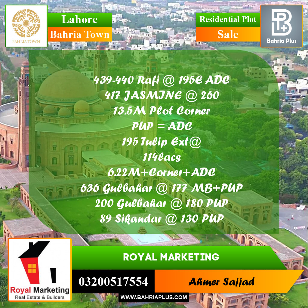 Residential Plot for Sale in Bahria Town, Lahore - (BP-280580)