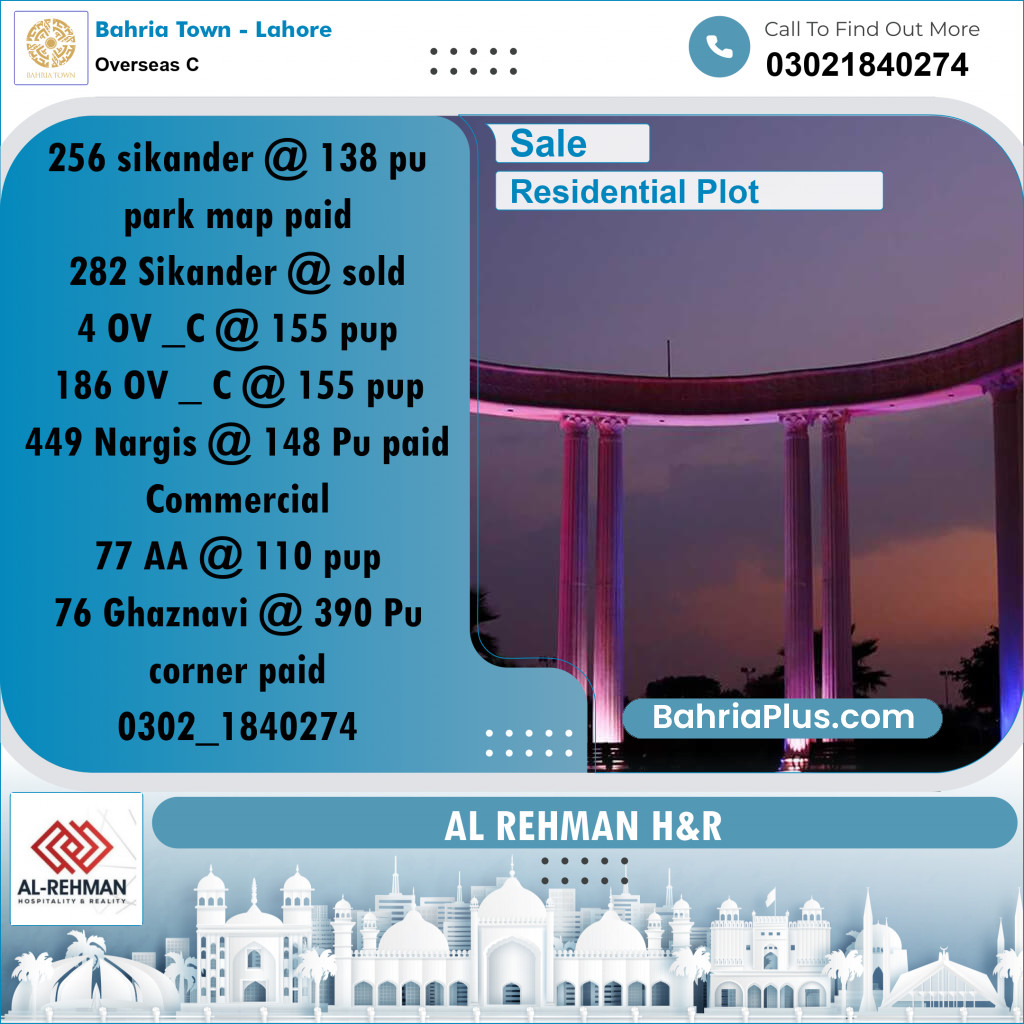 10 Marla Residential Plot for Sale in Overseas C -  Bahria Town, Lahore - (BP-280602)