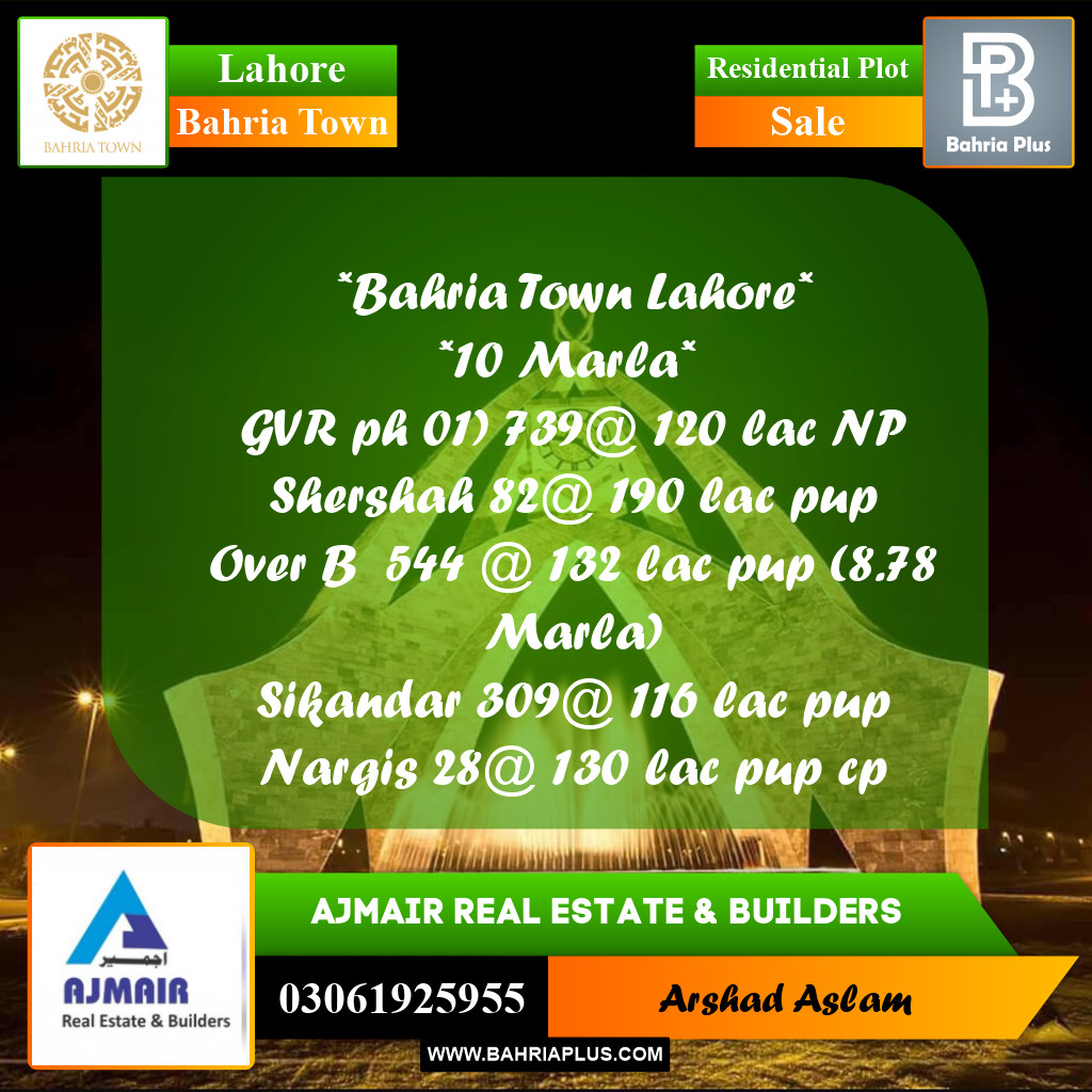 Residential Plot for Sale in Bahria Town, Lahore - (BP-280621)