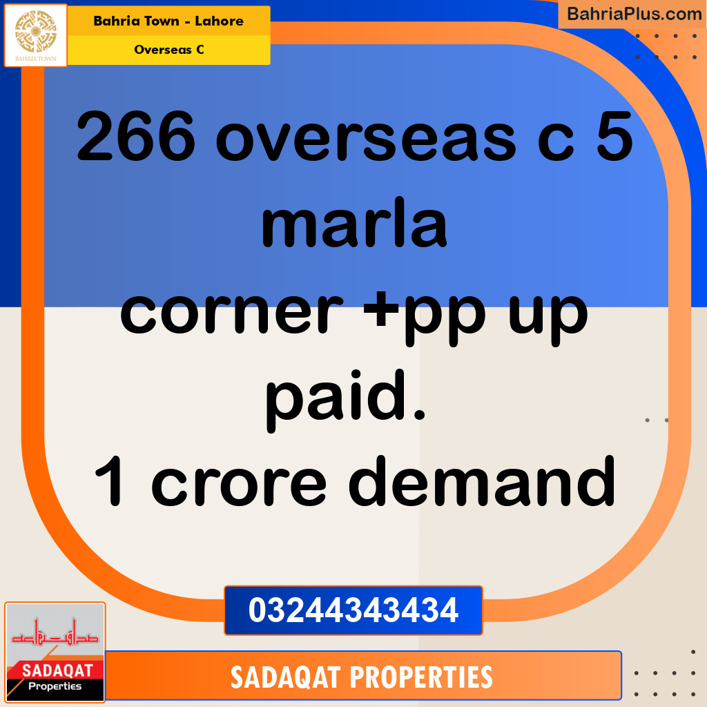 5 Marla Residential Plot for Sale in Overseas C -  Bahria Town, Lahore - (BP-280626)