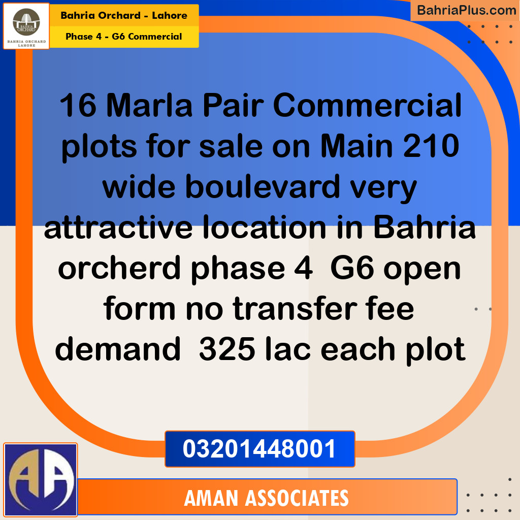 8 Marla Commercial Plot for Sale in Phase 4 - G6 Commercial -  Bahria Orchard, Lahore - (BP-280629)