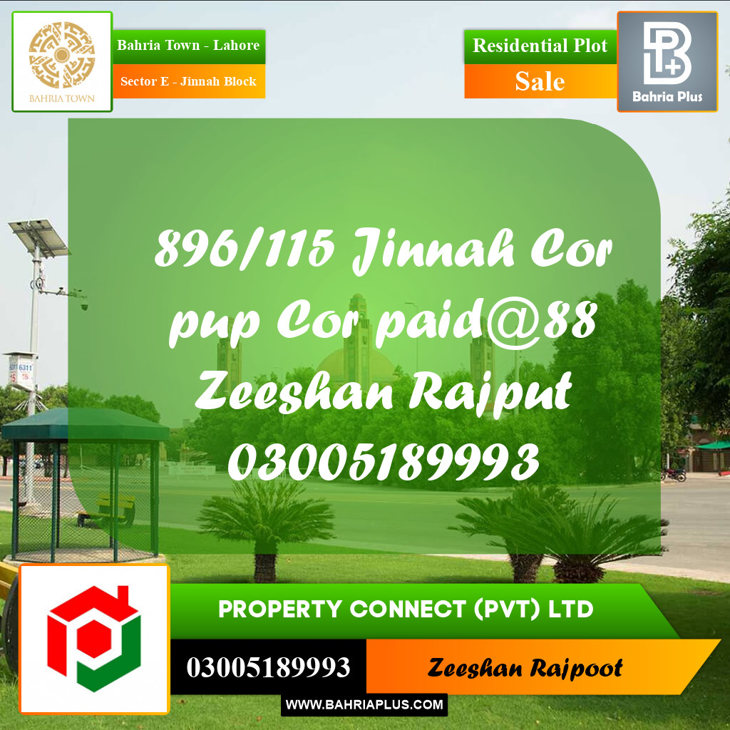Residential Plot for Sale in Sector E - Jinnah Block -  Bahria Town, Lahore - (BP-280636)