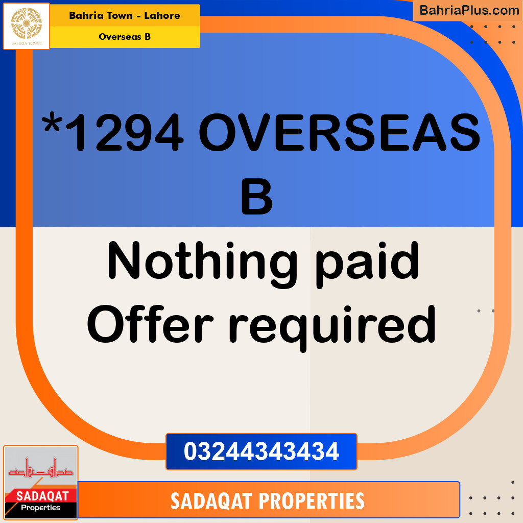 10 Marla Residential Plot for Sale in Overseas B -  Bahria Town, Lahore - (BP-280663)