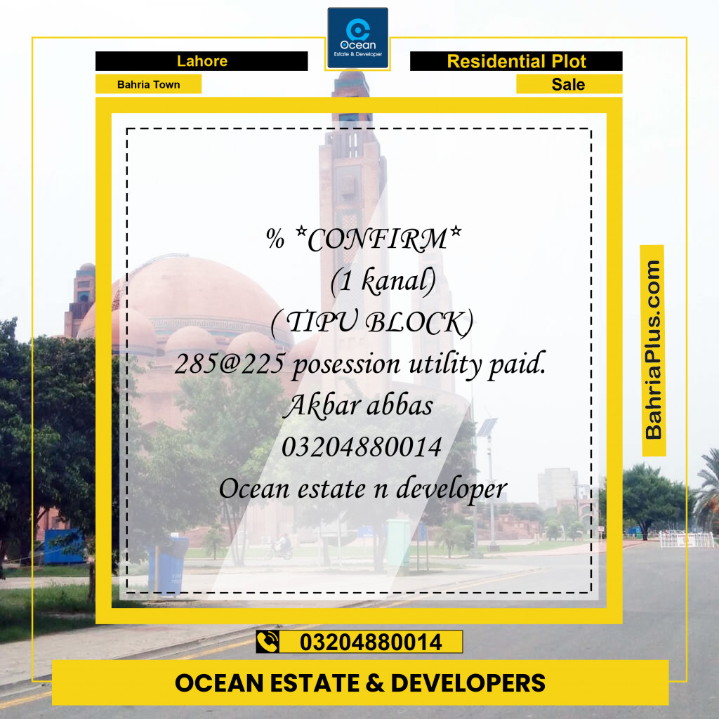 Residential Plot for Sale in Bahria Town, Lahore - (BP-280678)