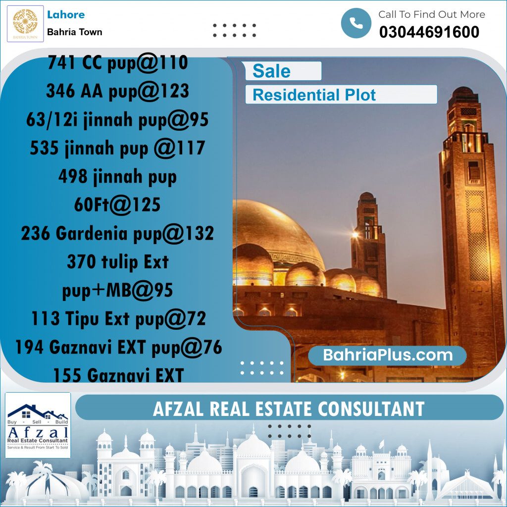 Residential Plot for Sale in Bahria Town, Lahore - (BP-280695)
