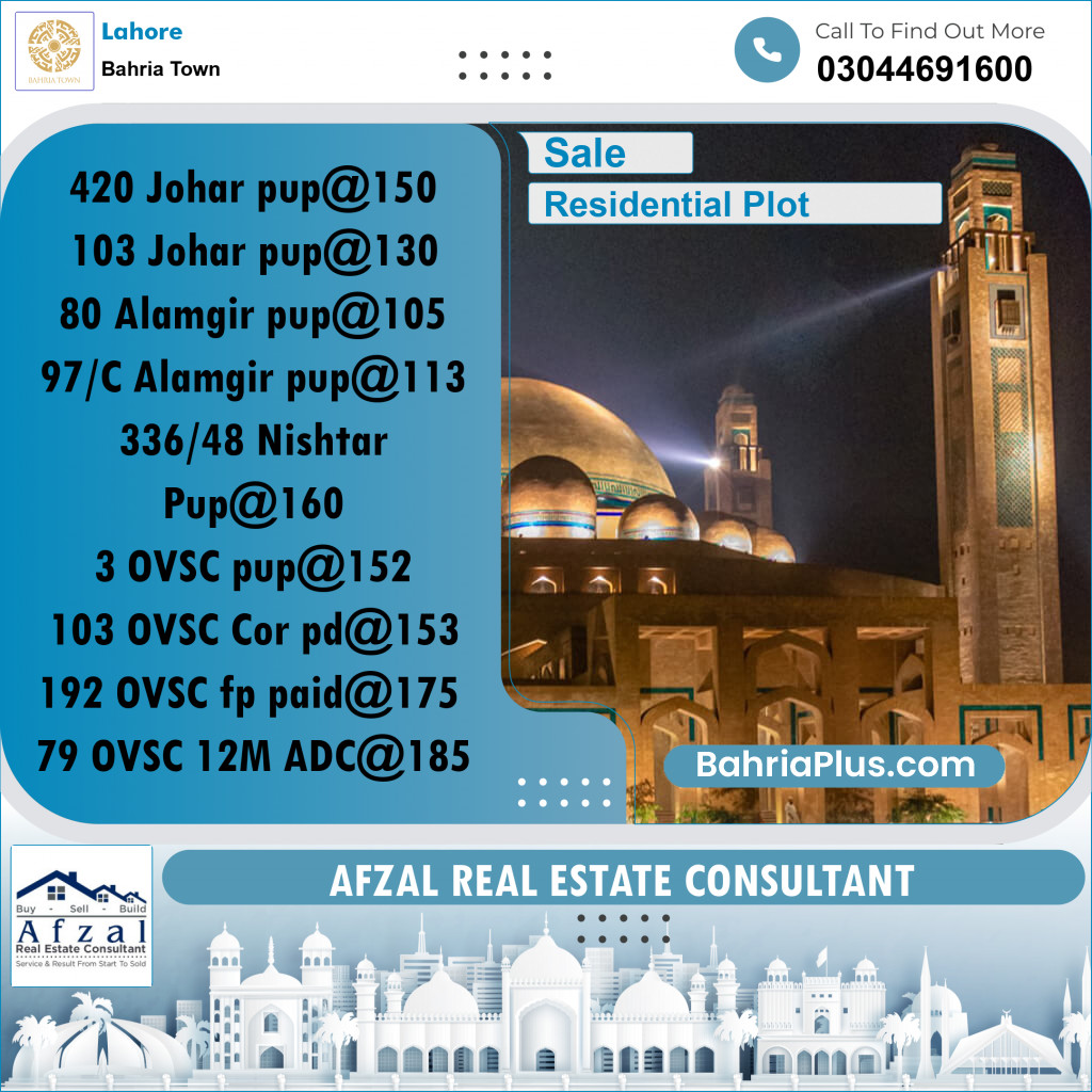Residential Plot for Sale in Bahria Town, Lahore - (BP-280702)