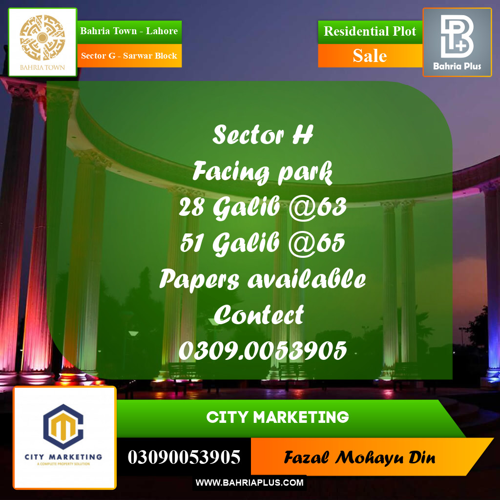 5 Marla Residential Plot for Sale in Sector G - Sarwar Block -  Bahria Town, Lahore - (BP-280710)