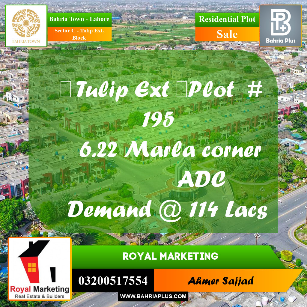 6.22 Marla Residential Plot for Sale in Sector C - Tulip Ext. Block -  Bahria Town, Lahore - (BP-280714)
