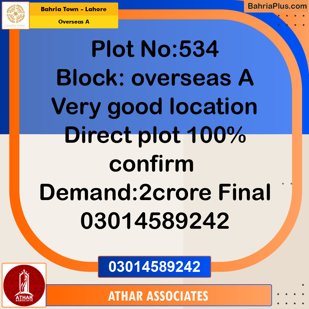 10 Marla Residential Plot for Sale in Overseas A -  Bahria Town, Lahore - (BP-280723)