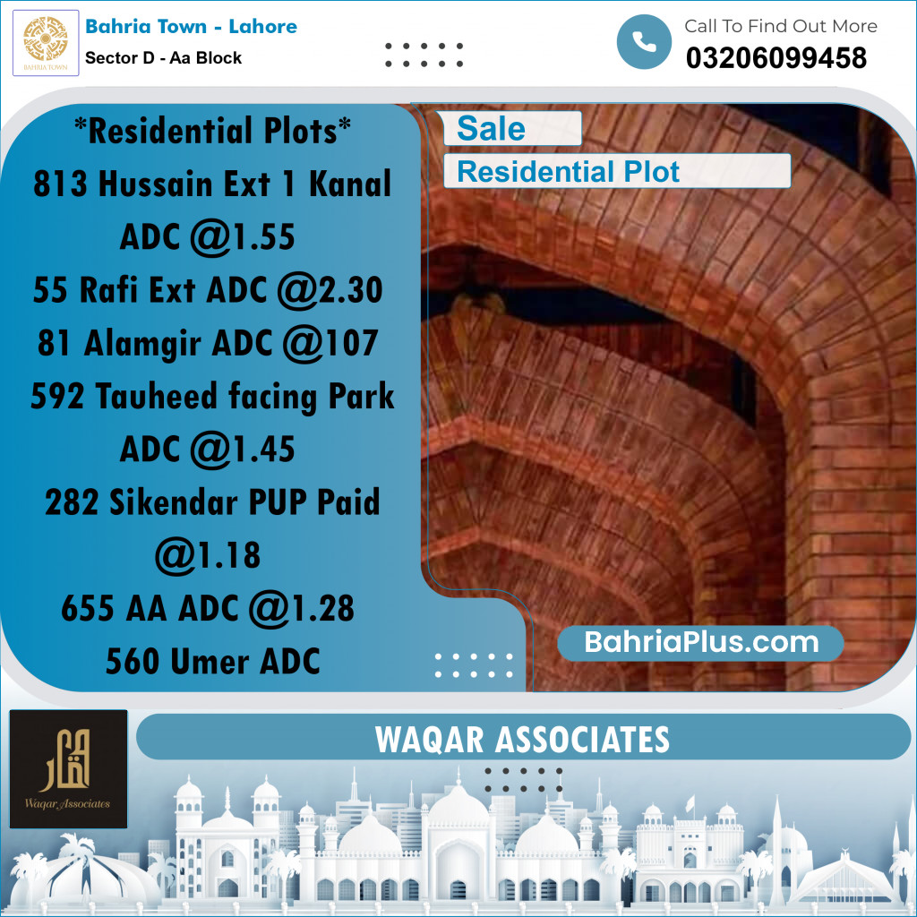 20 Marla Residential Plot for Sale in Sector D - AA Block -  Bahria Town, Lahore - (BP-280743)
