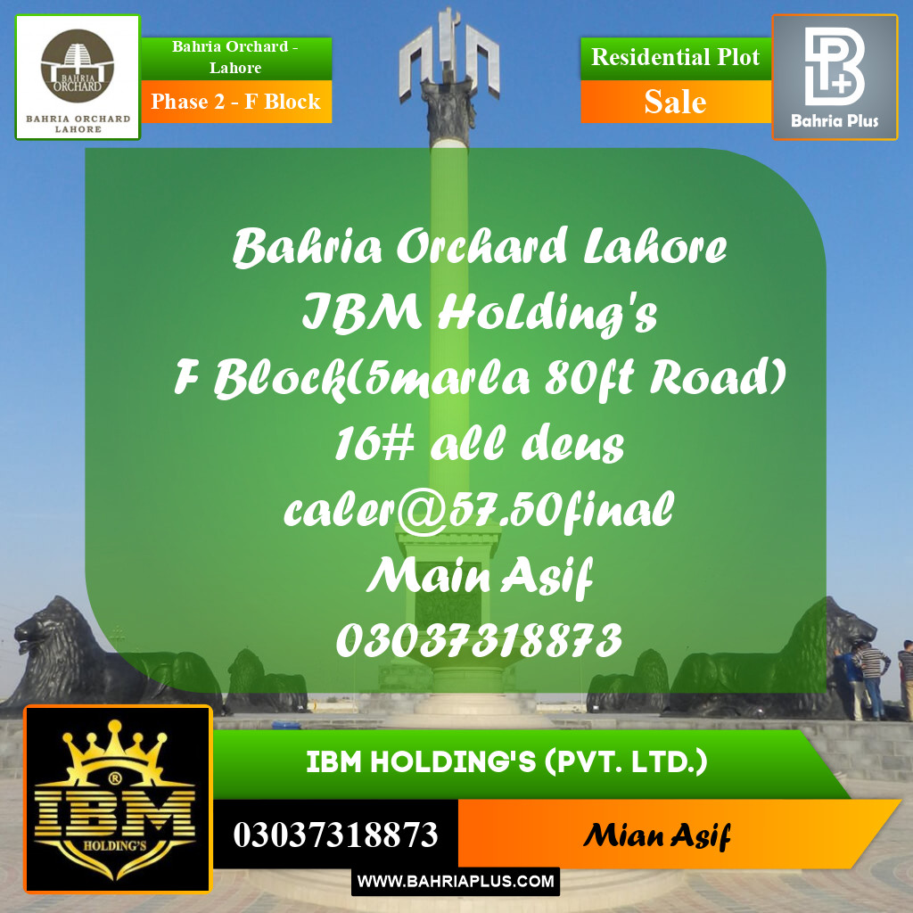 5 Marla Residential Plot for Sale in Phase 2 - F Block -  Bahria Orchard, Lahore - (BP-280801)